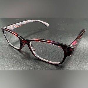Foster Grant Sight Station Women’s Reading Glasses +2.00 Red Paisley Eyeglasses